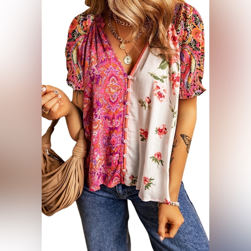 Floral and Paisley Patchwork Blouse